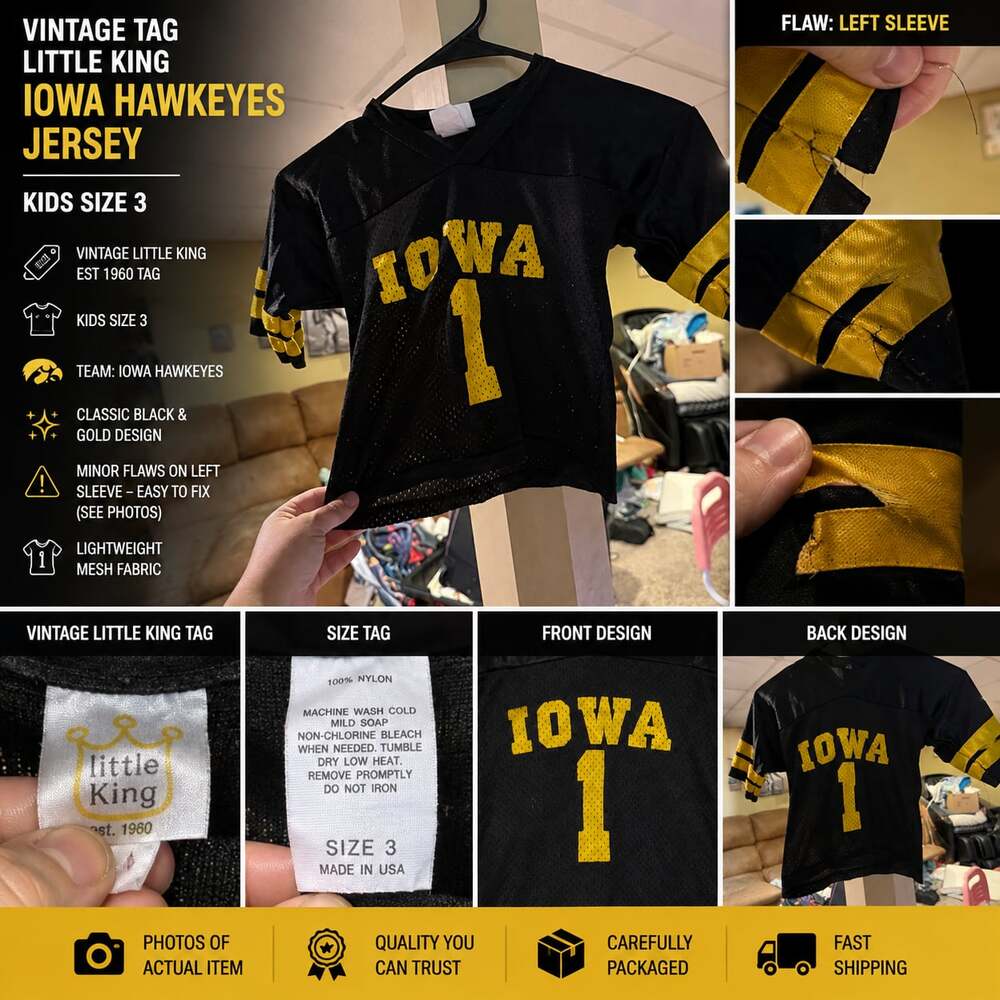 Vintage Little King Iowa Hawkeyes Kids Size 3 Mesh Football Jersey #1